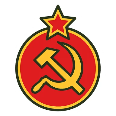 Soviet Union sign, hammer and sickle, classic emblem, red star, gold outline, no text sticker