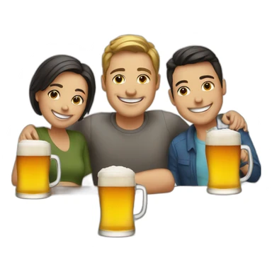 3 people smiling around a table with 3 small beers on it sticker