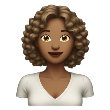 woman with wavy hair and red nose sticker