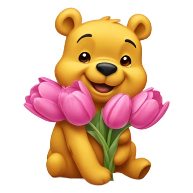 winnie the pooh with a pink tulipán  sticker