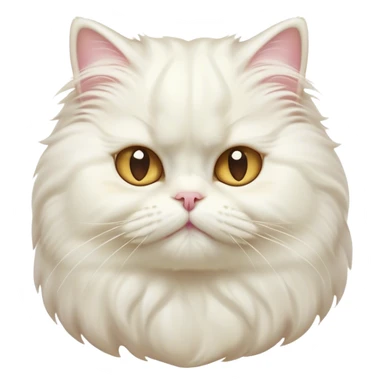 Cinematic Comical White Persian Cat Portrait Emoji, Head tilted playfully with a touch of sass, fluffy white fur with subtle hints of cream and golden tones, Simplified yet hilariously chubby features, highly detailed, glowing with a warm, friendly glow, high shine, a mix of lazy and curious, stylized with a touch of whimsy, bright and endearing with a comical expression, soft glowing outline, capturing the essence of a mischievous yet chubby, fluffy kitty, so endearing it feels like it could stretch out of the screen and demand attention with its cheeky charm! sticker