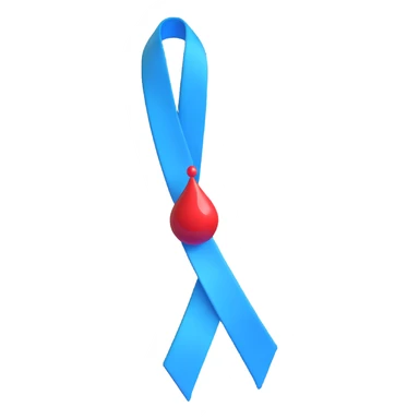 A clean and modern take on the universally recognized blue ribbon for diabetes awareness, incorporating a red blood drop  sticker