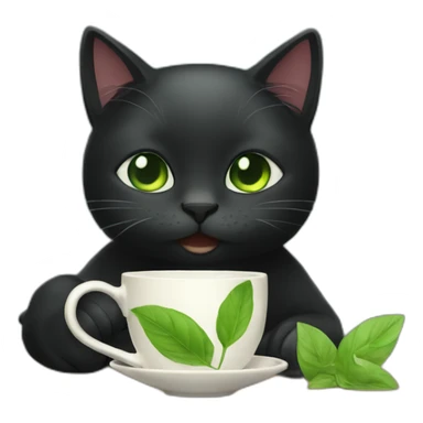 black cat drinks green tea sticker