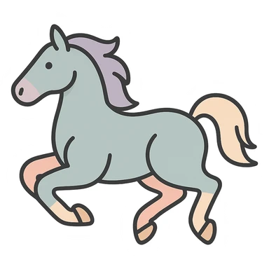 Chinese eastern style horse in pastel palette #98B5BC, #B5B3C1, #C9A3C9, #E4C0CA, #F7DCD1, #F7C0AA, thin clean outlines, soft rounded shapes, detailed shadows and highlights, soft lighting, transparent background, less cute, no decor, horse galloping with all legs under the body sticker