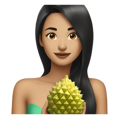 Beautiful woman long black hair in dress holding durian sticker
