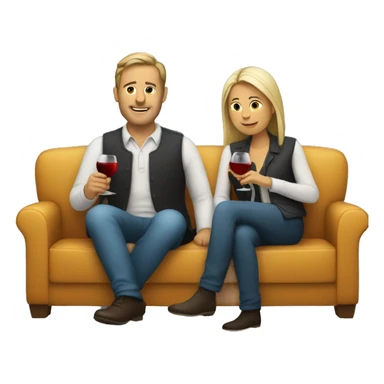 man and woman sitting on a couch drinking wine sticker