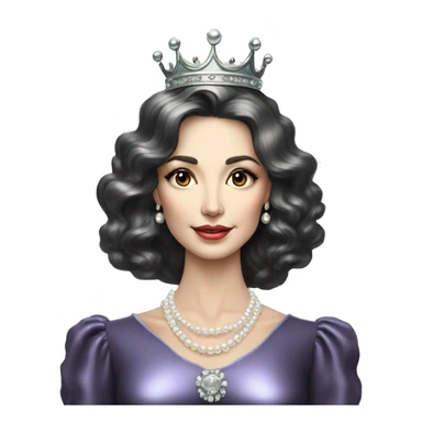 Regal pretty slender middle age woman photograph defined cheekbones high cheekbones crown vintage with very long iridescent black and silver hair wavy long hair pearl crown iridescent sticker
