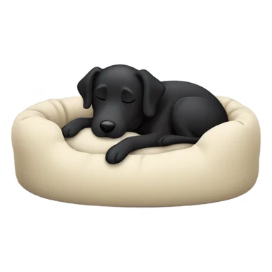 Black dog asleep in dog bed sticker