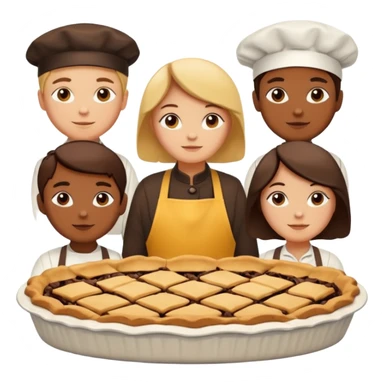 Baking community humanless avatar in vibrant style illustration. Pie, cookie, and muffin warm golden tones, simple shapes, flat design, high contrast. sticker