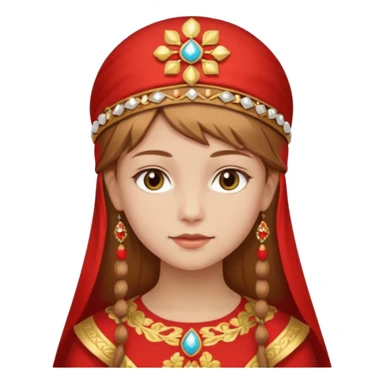 Slavic-looking girl with light brown hair, wearing a red and gold kokoshnik sticker