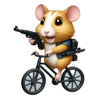 Hamster riding a unicycle with machine guns sticker