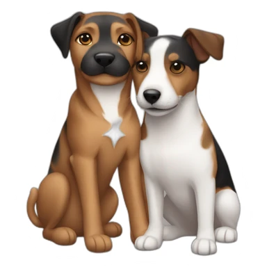 Black tabby cat and brown Jack Russell dog hugging sticker