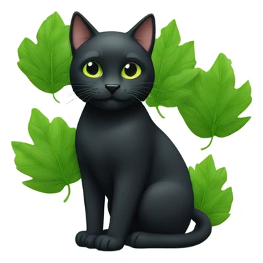 black cat that play with green leaves sticker
