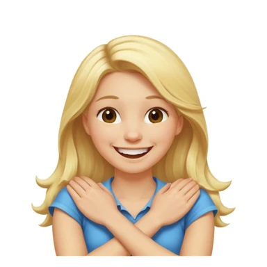 arms crossed holding neck laughing long, blonde hair girl sticker