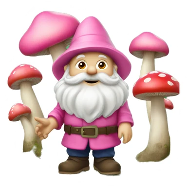 Pink garden gnome with mushrooms sticker