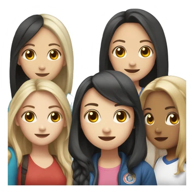group of 5 girls, one american, one British, one Chinese, one Japanese and one Filiipino sticker