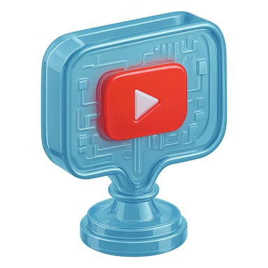 speech bubble with a red YouTube play button, like a trophy, glossy circuit style sticker