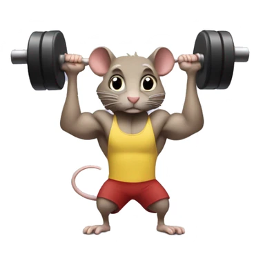 Create an emoji of a rat lifting weights with a determined expression. Make it look like a true gym enthusiast. sticker