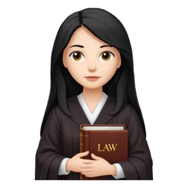 white-women-with-long-black -hair-lawyer-in-lawyer’s-robe. Have law book in hand with bookshelf full of law books in the background. sticker