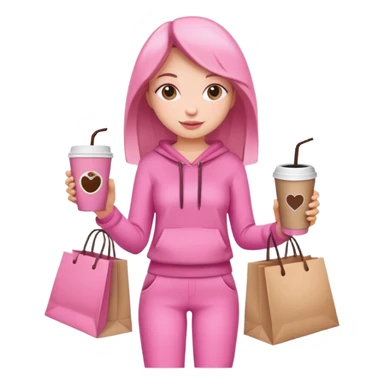 Girl with pink outfit and in hands shopping bags and coffee drink  sticker