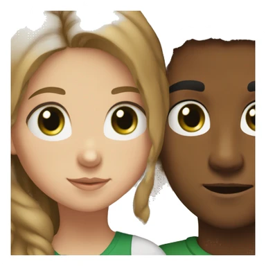 a brown boy with dark hair with a white girl with light brown hair and green eyes sticker