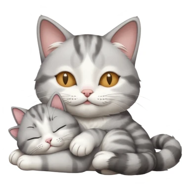 grey and white small cat with its eyes closed lying down with his paw curled under his head holding it up sticker