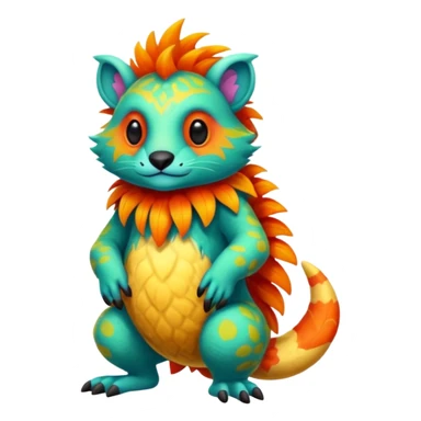 Cozy furry warm lush tropical colorful edgy exotic Fakémon-Pokémon-Vernid-creature (full body) sticker