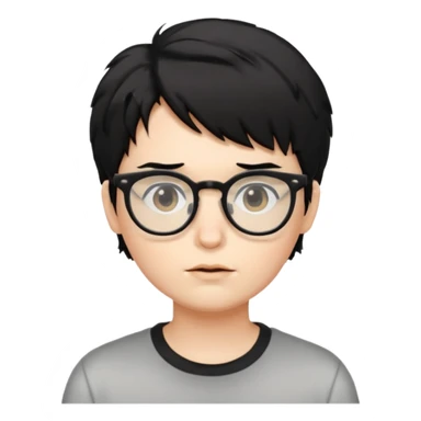 Cabelo bagunçado meio pequeno preto com cor de pele branca e com oculos sticker