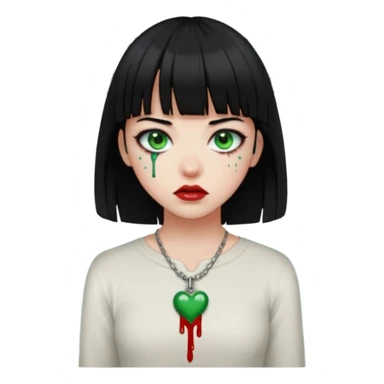 Guria com cabelo preto franjinha sangrando olhos verdes  fundo preto e um piercing bridgepiercing sticker