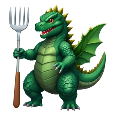 Godzilla holding a pitch fork  sticker