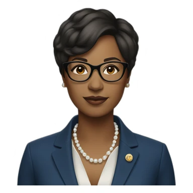 black woman ceo, black glasses, short straight hair, blue blazer, pearl necklace sticker