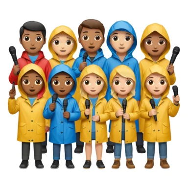people with rain coat and microphone sticker