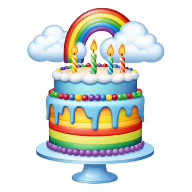 rainbow birthday cake with clouds landscape  sticker