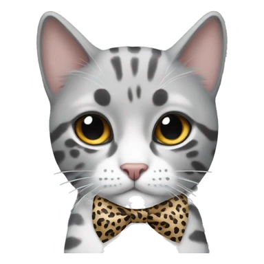 grey and white cat wearing a leopard print bow sticker