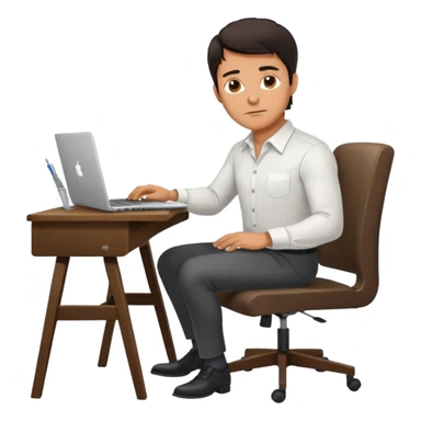 Rich man working on a chair at office in shirt, dark hair, and near the desk with laptop he is german very beautiful looks like, full body view sticker