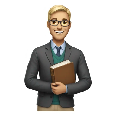 An English teacher with holding books and smiling sticker