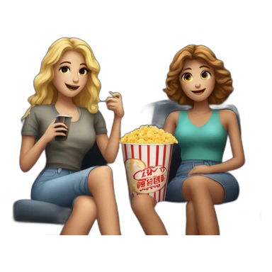 two beautiful ladies watching movie at the cinema, dark background sticker