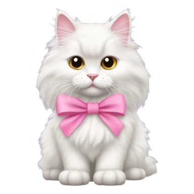 White angora cat with pink bow around neck sticker