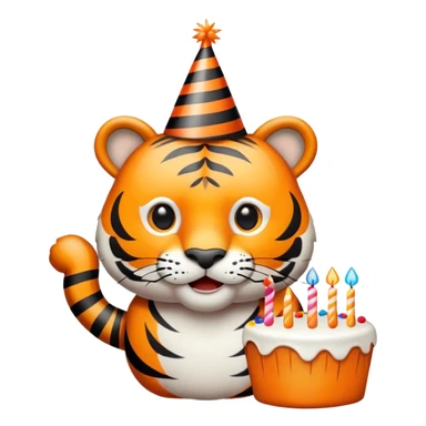 Tiger with birthday cake and party hat sticker
