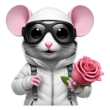 Snowboarding mouse with rose googles, Black visior  sticker