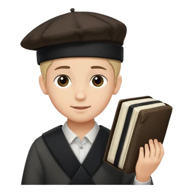 a boy with kippa and not a hat putting on tefillin sticker