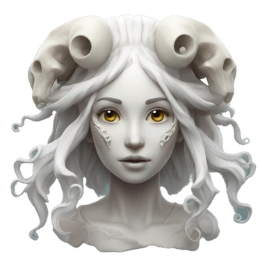 goddess princess beautiful face  portrait ram skull zbrush sculpt. jellyfish  sticker