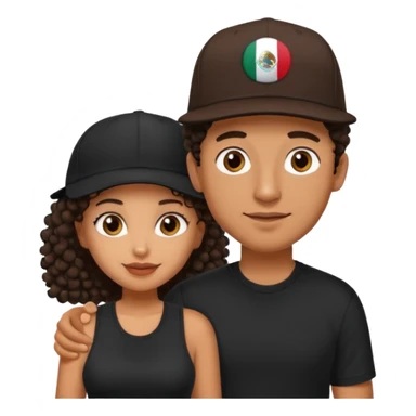 A picture of a cute tanned couple. the man is Mexican, with a bald hair cut wearing a SnapBack hat and a black shirt. the woman is mixed, she has curly longer dark brown hair, thicker and with big boobs  sticker