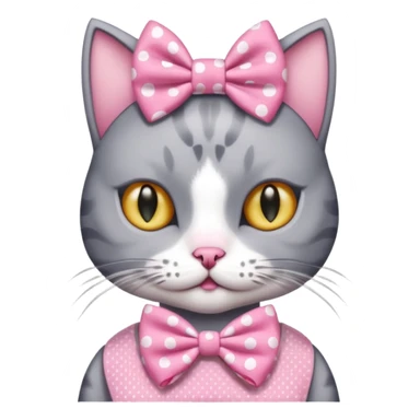 Evil Gray and white evil cat with a pink polka dot dress and with a pink polka dot bow on the Head  sticker