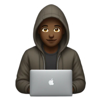 designer with hoodie and a macbook sticker
