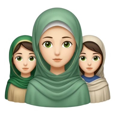 Three veiled girls, one of whom is tall and slightly brunette and has a slightly elongated face, the other is short, her face is oval and she has small eyes, her face is wheat to white, and the last one has an oval face and has beautiful green eyes. sticker