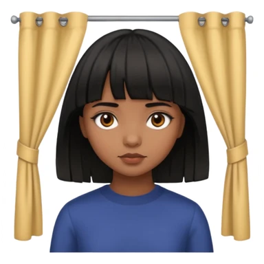 Girl that has a short black hime cut with curtain bangs, then dark brown eyes, and has a bit brown skin sticker