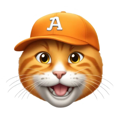 Happy Orange cat with a baseball hat sticker
