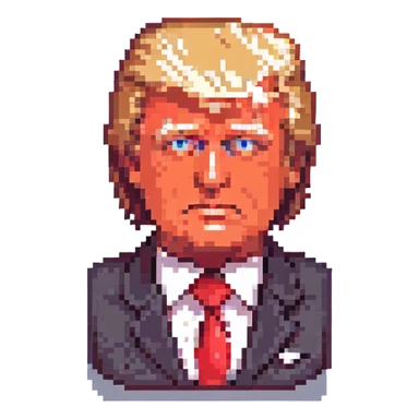 pixel art portrait of Donald Trump, iconic hairstyle, red tie, minimal details, no text sticker