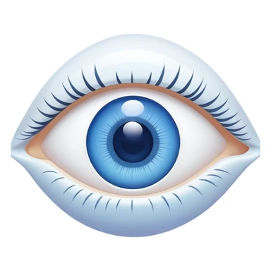 white capital letter O inside almond-shaped gradient eye with silver curved accents on both sides, on circular blue background, symbolizing vision and clarity sticker